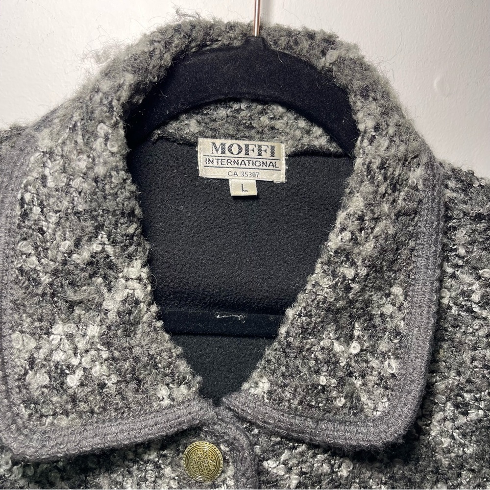 Moffi Vintage Grey Wool Blend Winter Native Scene Embroidered Button Jacket L - Picture 3 of 12